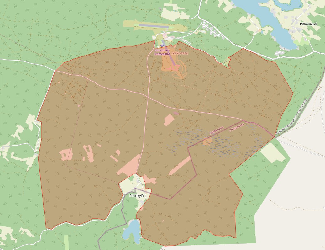 The banned training area for the Jämi Jukola relay on the map.